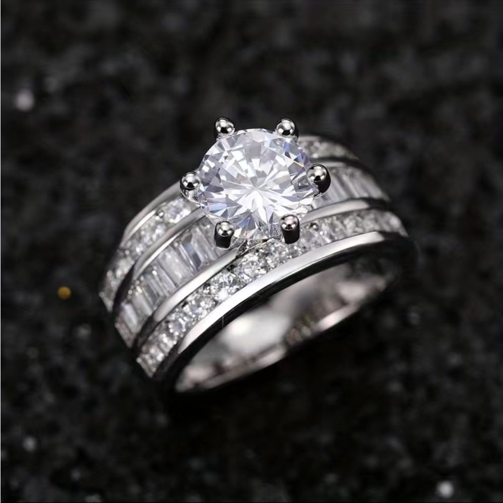 New 925 Silver Bridal Engagement Wedding Promise Romantic Proposal Diamond Ring - Picture 6 of 9